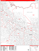 Mountain View  Wall Map Red Line Style